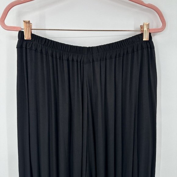 Kedem Sasson Solid Black Elastic Waistband‎ Ruffle Hem Wide Leg Pants One Size - Picture 7 of 10